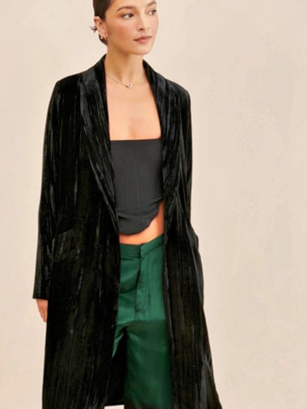 NWT Easel ice Velvet maxi Duster Coat Black